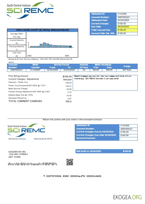 Modèle de facture de services publics d'entreprise USA Indiana SCI REMC aux formats Word et PDF